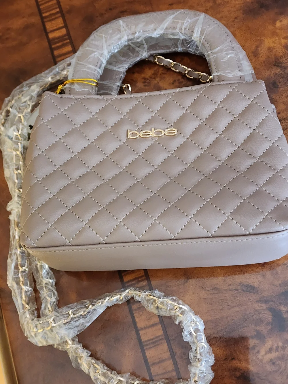 ✨️Bebe Quilted Mini Satchel Crossbody Bag Taupe/Stone Gold Hardware NWT